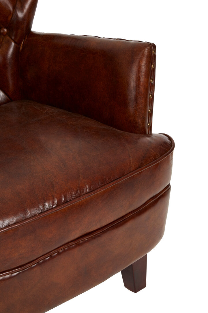 Verona Deep Red Leather Lounge Chair with Tufted Back