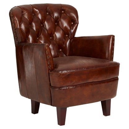 Verona Deep Red Leather Lounge Chair with Tufted Back