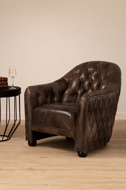 Verona Dark Grey Brown Leather Tub Chair