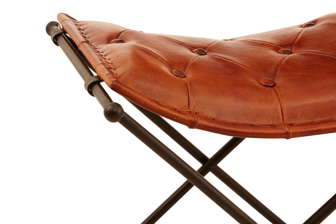 Verona Tan Leather And Iron Folding Stool
