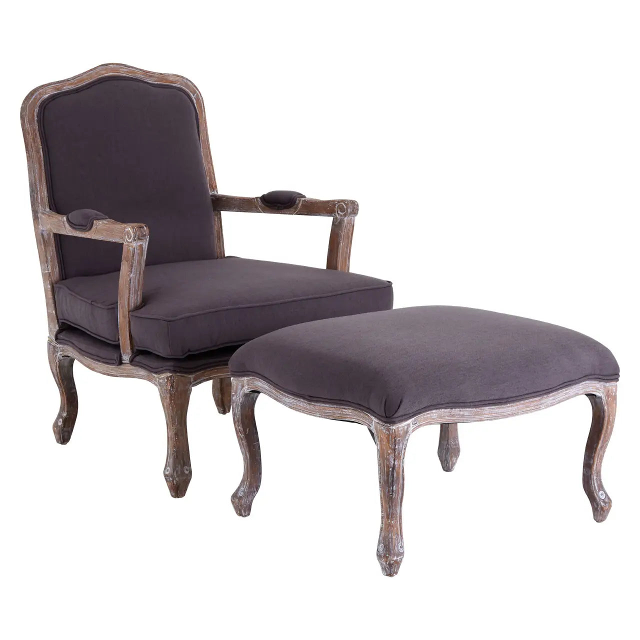 Rococo Grey Linen Mix Chair And Footstool