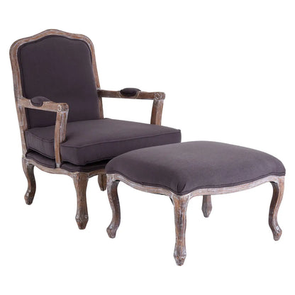 Rococo Grey Linen Mix Chair And Footstool