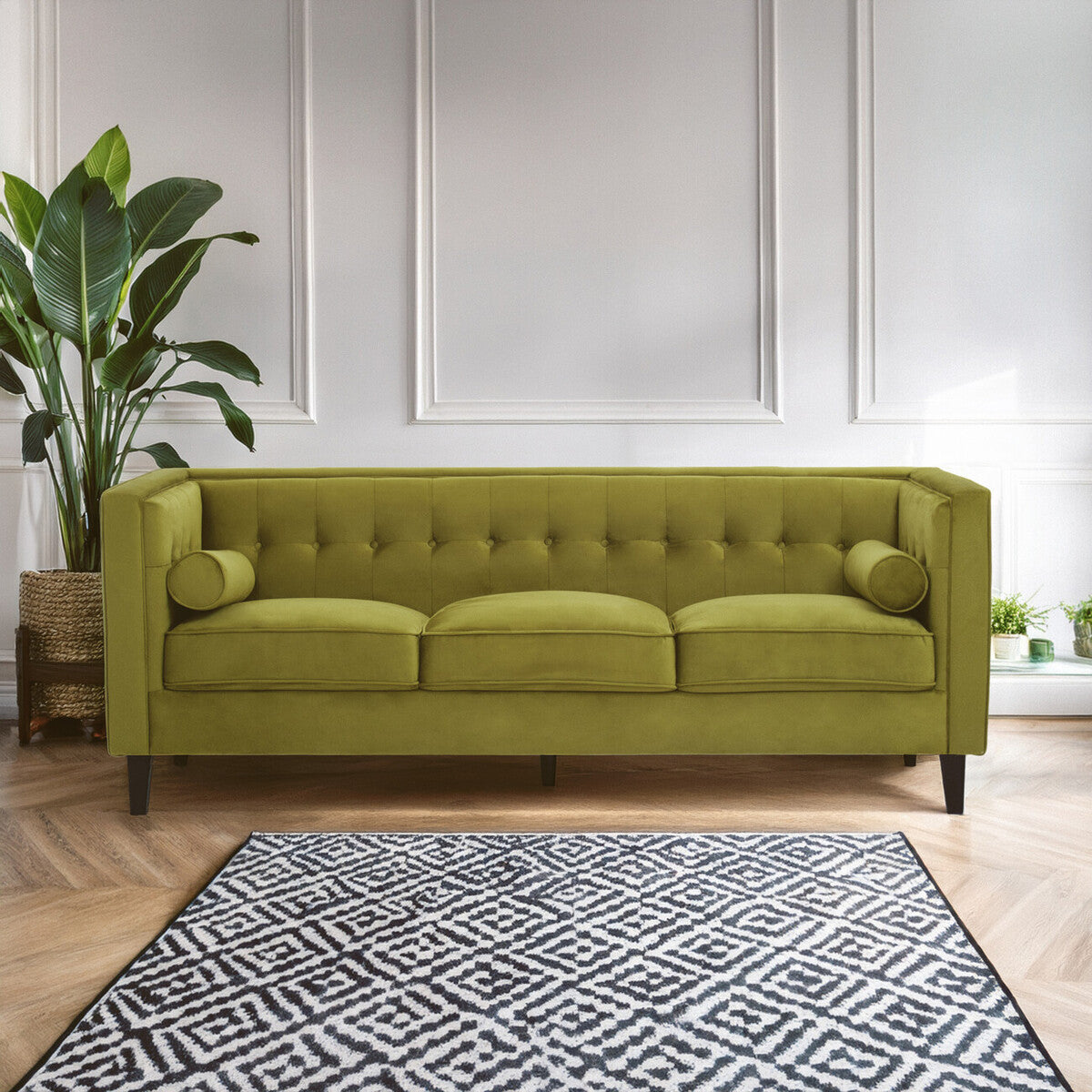 Knightsbridge 3 Seat Olive Velvet Sofa