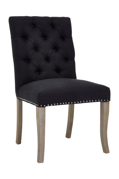 Vienna Townhouse Black Linen Dining Chair with Wooden Legs