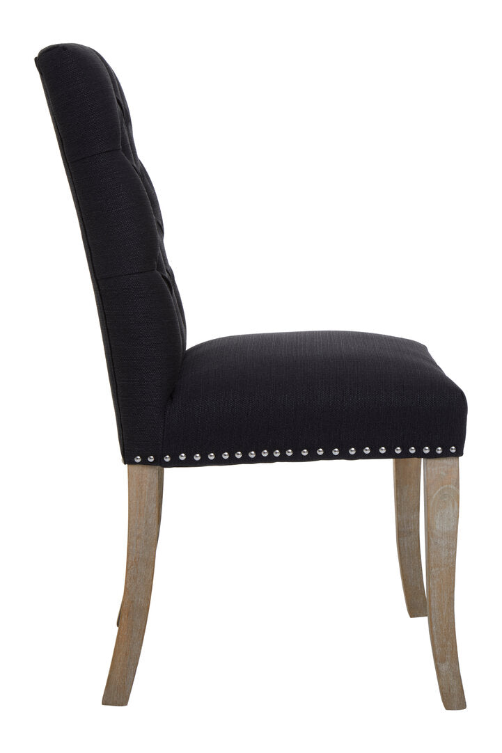 Vienna Townhouse Black Linen Dining Chair with Wooden Legs