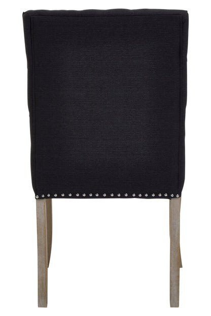 Vienna Townhouse Black Linen Dining Chair with Wooden Legs