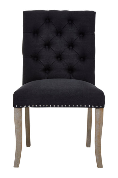 Vienna Townhouse Black Linen Dining Chair with Wooden Legs