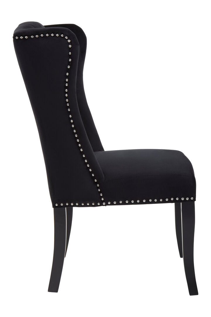 Vienna Townhouse Black Velvet Dining Chair with Dark Legs