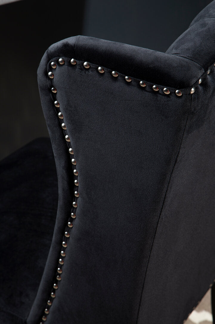 Vienna Townhouse Black Velvet Dining Chair with Dark Legs