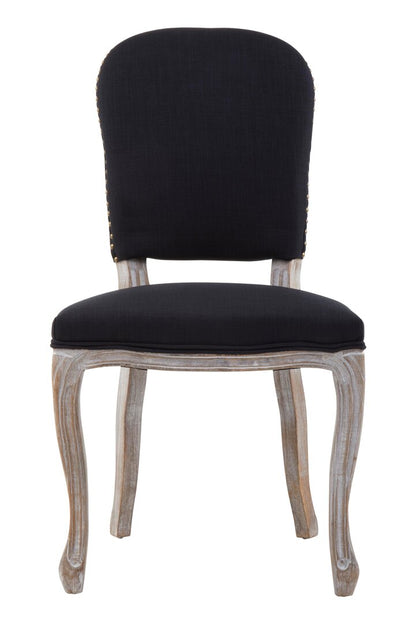 Vienna Townhouse Black Linen Dining Chair with Antique wood legs