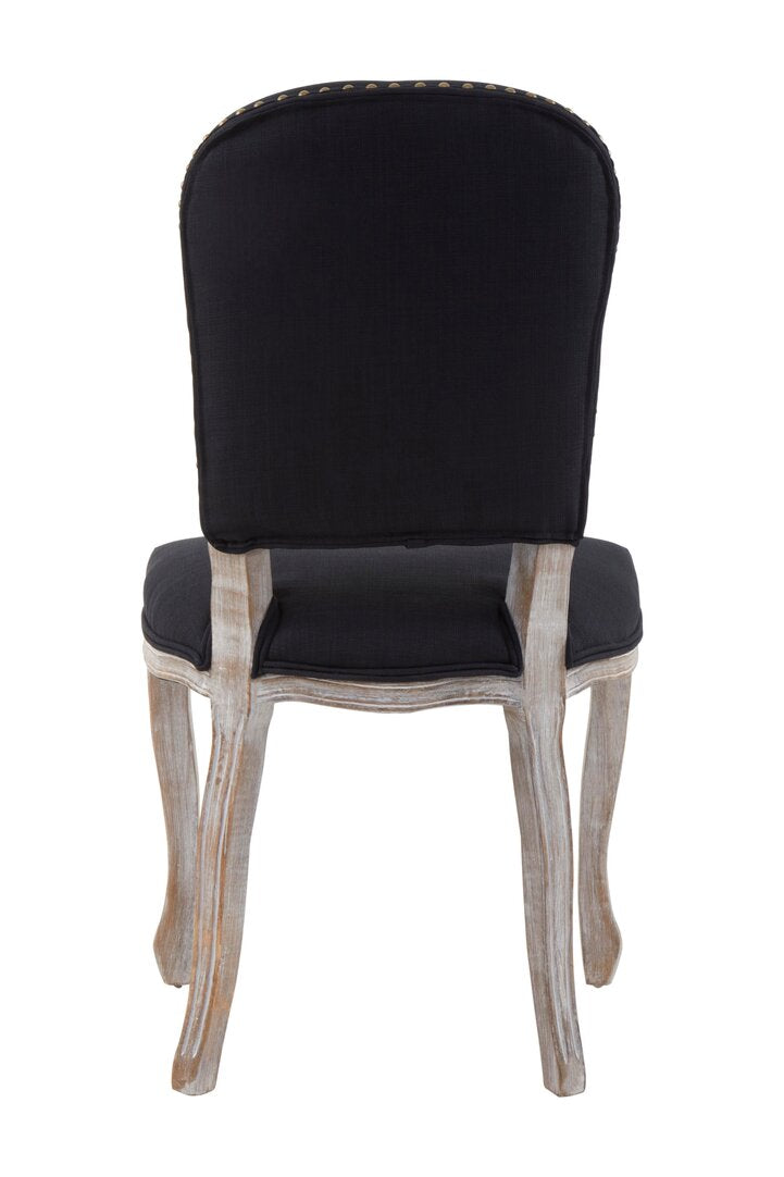 Vienna Townhouse Black Linen Dining Chair with Antique wood legs