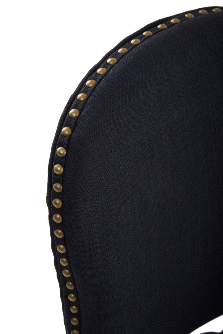 Vienna Townhouse Black Linen Dining Chair with Antique wood legs