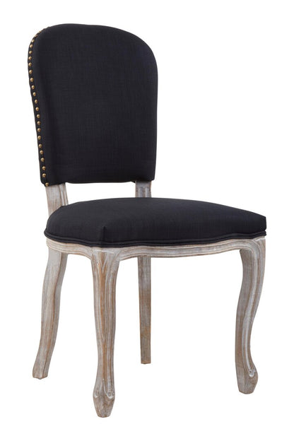 Vienna Townhouse Black Linen Dining Chair with Antique wood legs