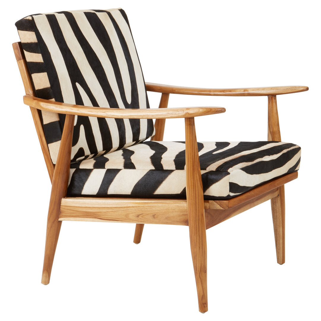 Seville Leather Zebra Pattern And Teak Chair