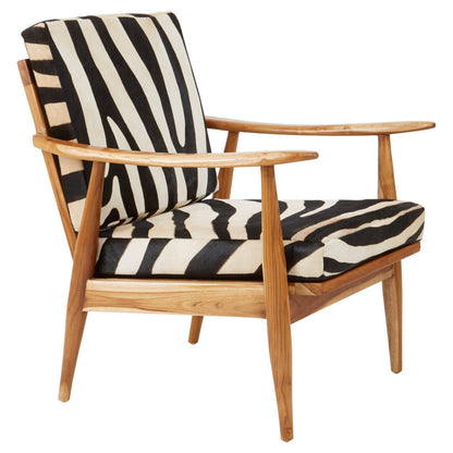Seville Leather Zebra Pattern And Teak Chair