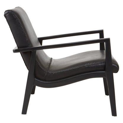 Seville Black Leather and Teak Wood Armchair