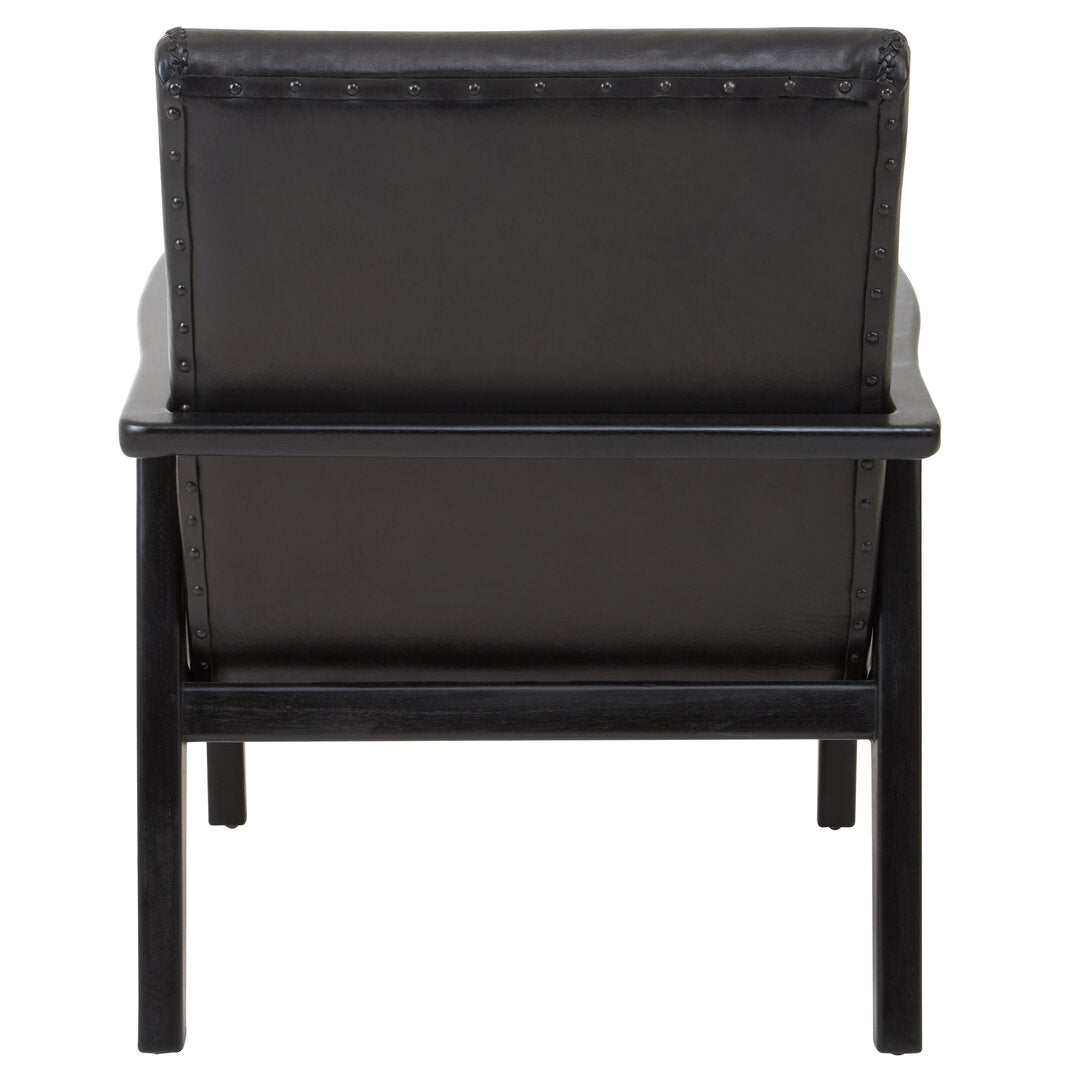 Seville Black Leather and Teak Wood Armchair