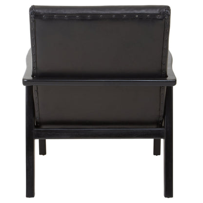 Seville Black Leather and Teak Wood Armchair