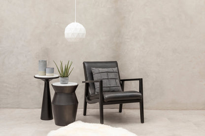 Seville Black Leather and Teak Wood Armchair