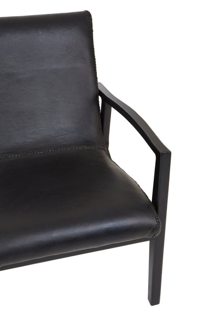 Seville Black Leather and Teak Wood Armchair