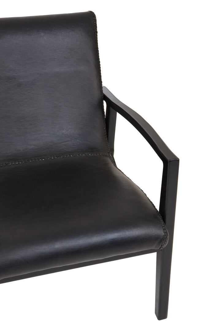 Seville Black Leather and Teak Wood Armchair