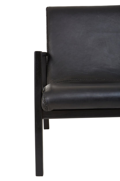 Seville Black Leather and Teak Wood Armchair