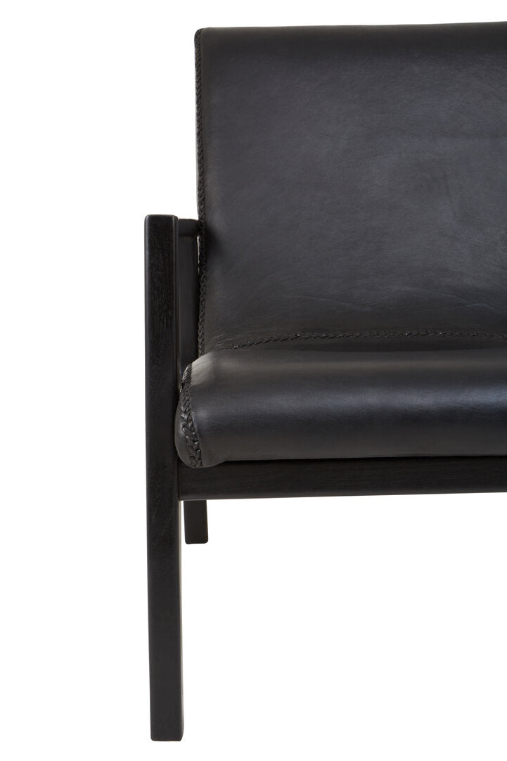 Seville Black Leather and Teak Wood Armchair