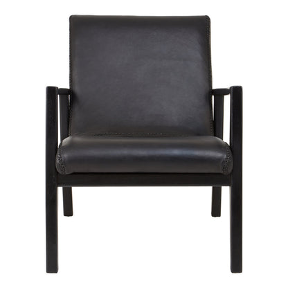 Seville Black Leather and Teak Wood Armchair