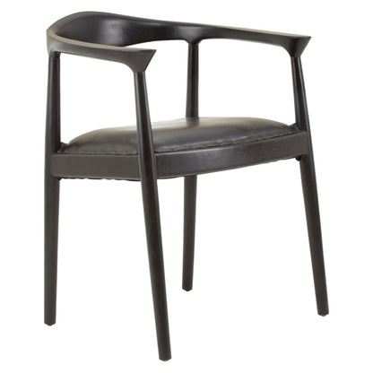 Seville Black Leather and Teak Wood Chair