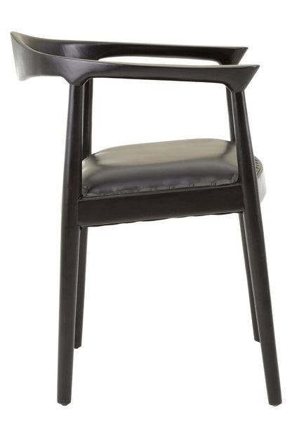 Seville Black Leather and Teak Wood Chair