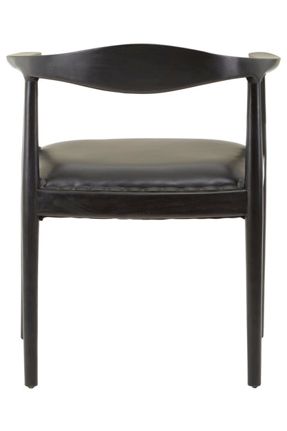 Seville Black Leather and Teak Wood Chair