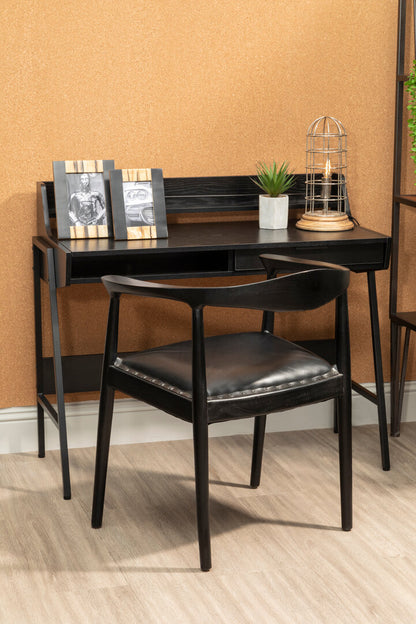 Seville Black Leather and Teak Wood Chair