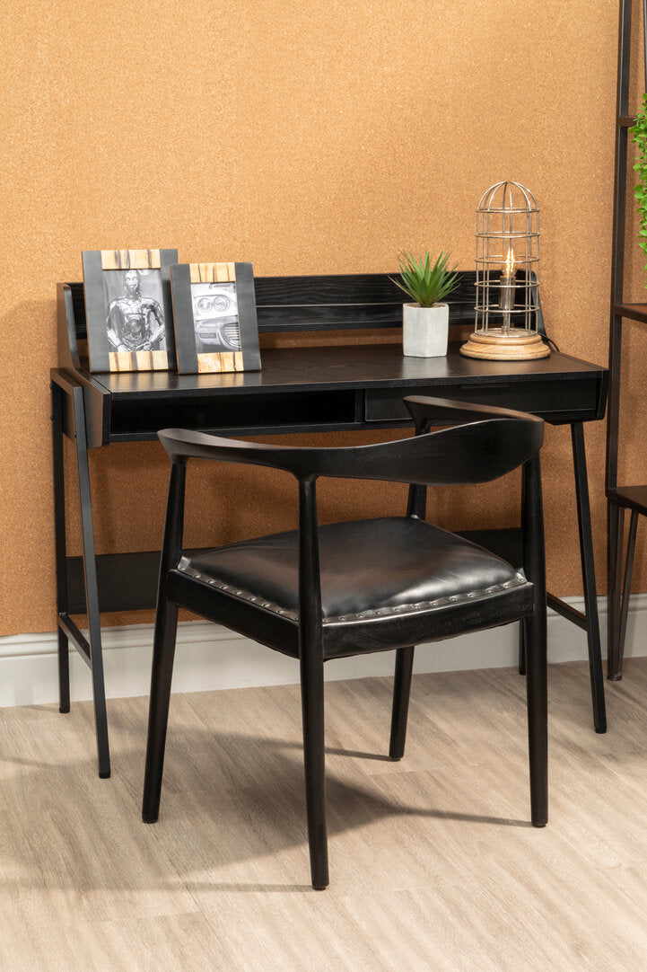 Seville Black Leather and Teak Wood Chair