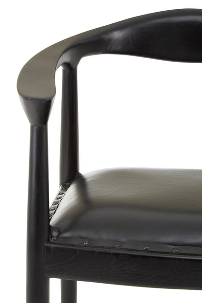 Seville Black Leather and Teak Wood Chair