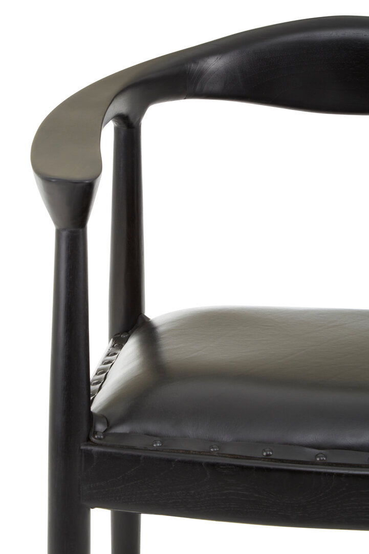 Seville Black Leather and Teak Wood Chair