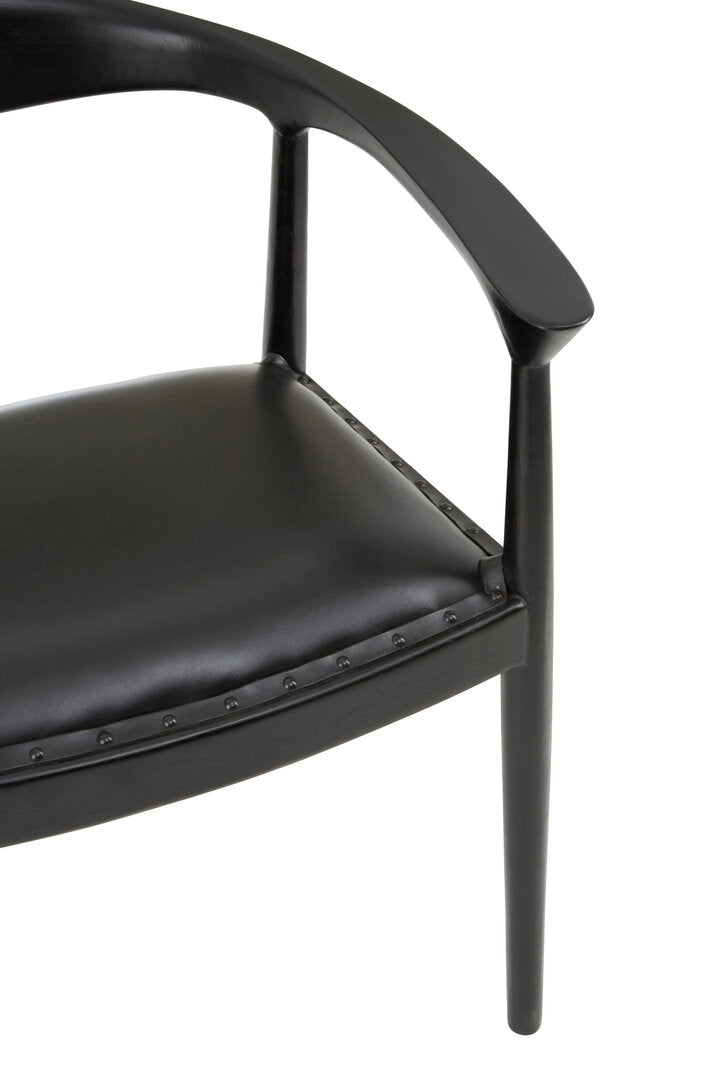 Seville Black Leather and Teak Wood Chair