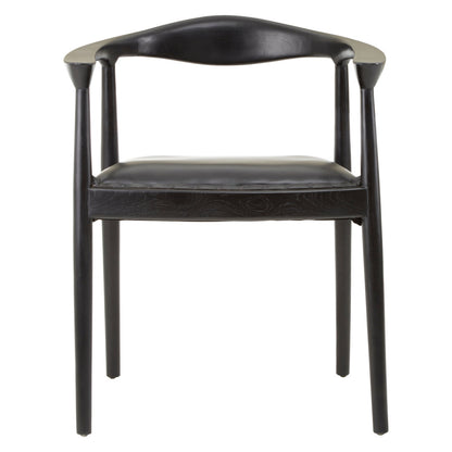 Seville Black Leather and Teak Wood Chair