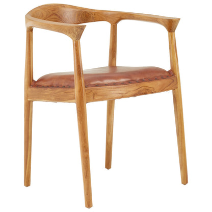 Seville Leather and Teak Wood Chair Brown 