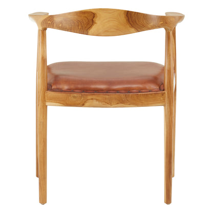 Seville Brown Leather and Teak Wood Chair
