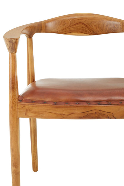 Seville Brown Leather and Teak Wood Chair
