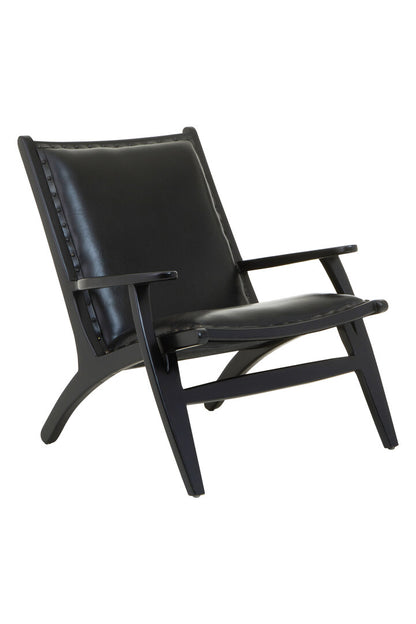 Seville Black Leather and Teak Wood Chair with Stud Detail