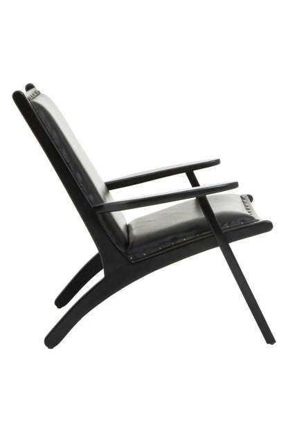 Seville Black Leather and Teak Wood Chair with Stud Detail
