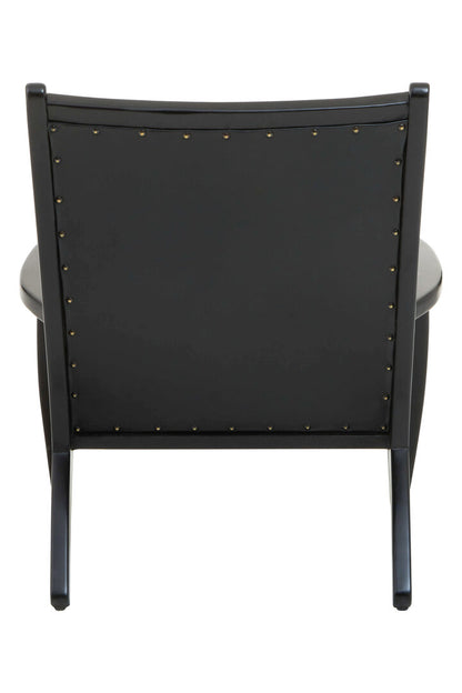 Seville Black Leather and Teak Wood Chair with Stud Detail