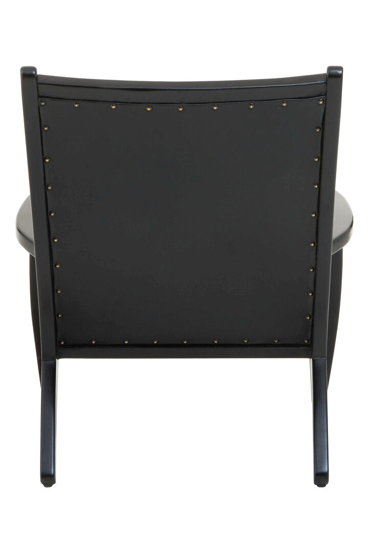 Seville Black Leather and Teak Wood Chair with Stud Detail