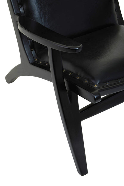 Seville Black Leather and Teak Wood Chair with Stud Detail