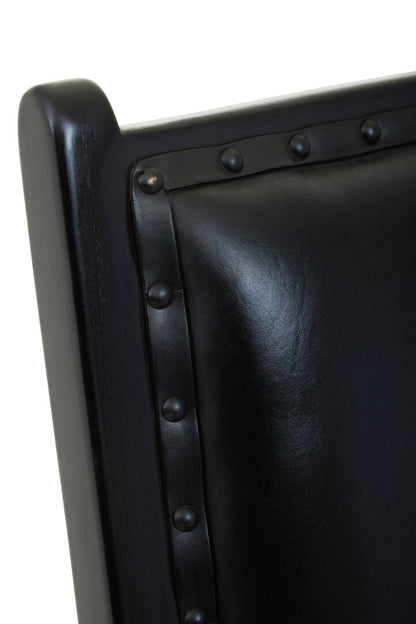 Seville Black Leather and Teak Wood Chair with Stud Detail
