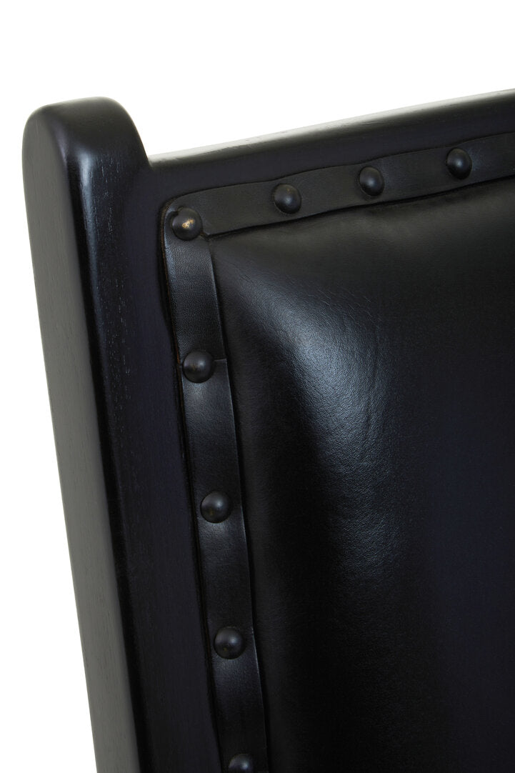 Seville Black Leather and Teak Wood Chair with Stud Detail