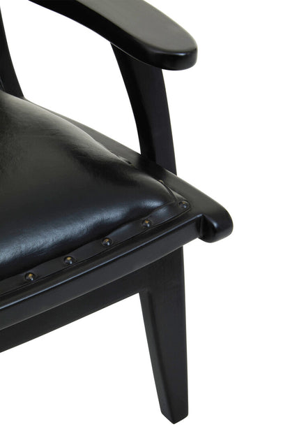 Seville Black Leather and Teak Wood Chair with Stud Detail