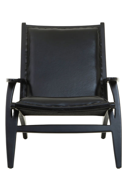 Seville Black Leather and Teak Wood Chair with Stud Detail