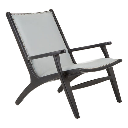 Seville Grey Leather and Teak Wood Chair